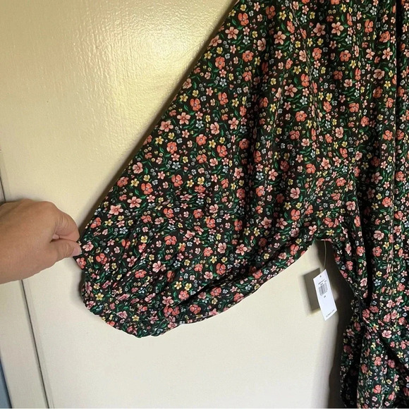 NWT Old Navy Black Floral Button Dress Raglan 3/4 Sleeve Plus Size 2X - Picture 5 of 12